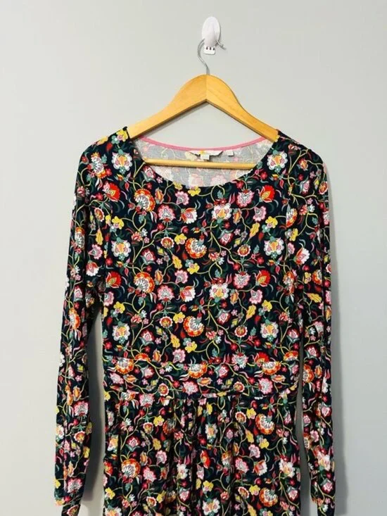 Boden Abigail Jersey Midi Dress Navy Floral Ruched Waist Size 8 Elegant - Picture 5 of 13